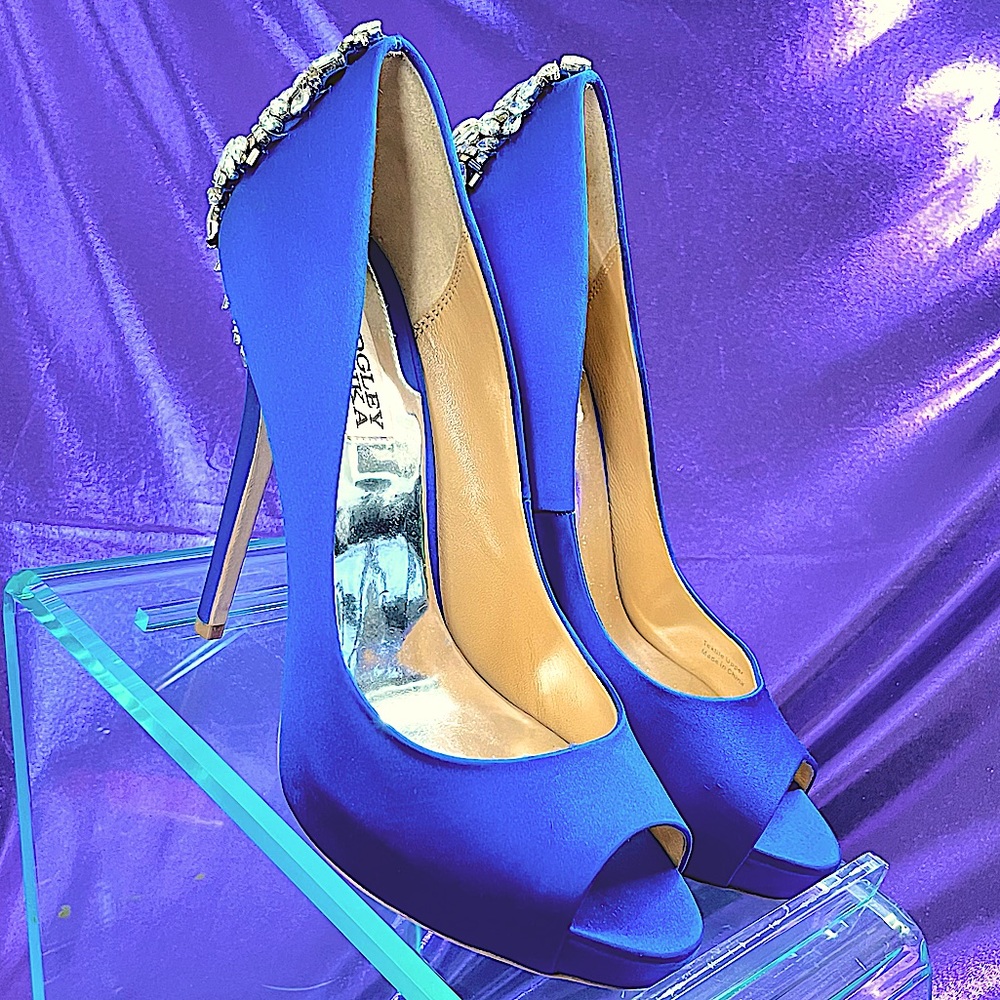 Badgley Mischka Kiara Embellished Peep-Toe Evening Pumps (WORN ONCE)
